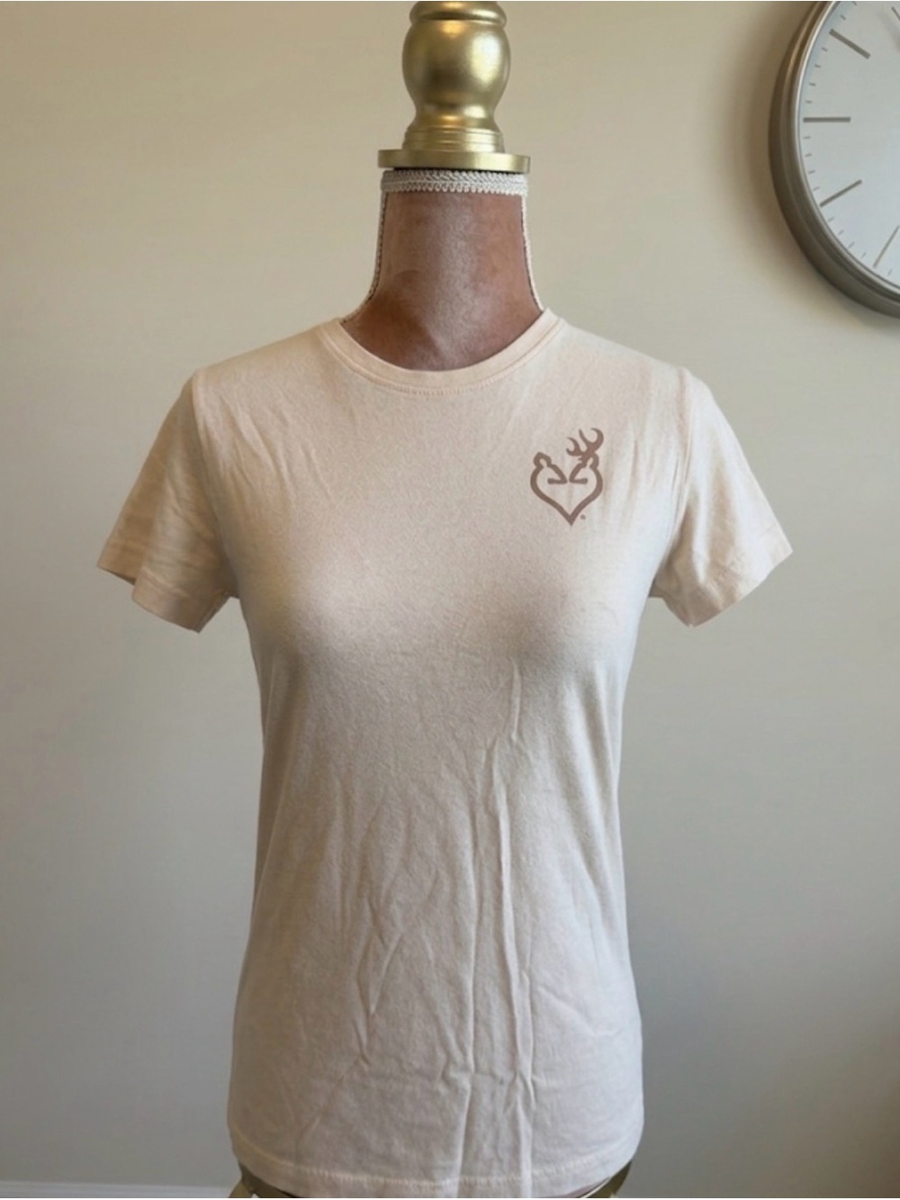 Browning Hunting Crew Neck Short Sleeve Top in Light Pink.